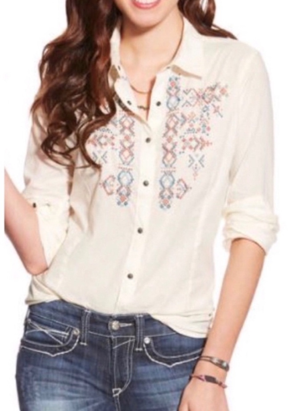Ariat Women’s Long Sleeve Western Equestrian Button Down Embroidered Shirt M